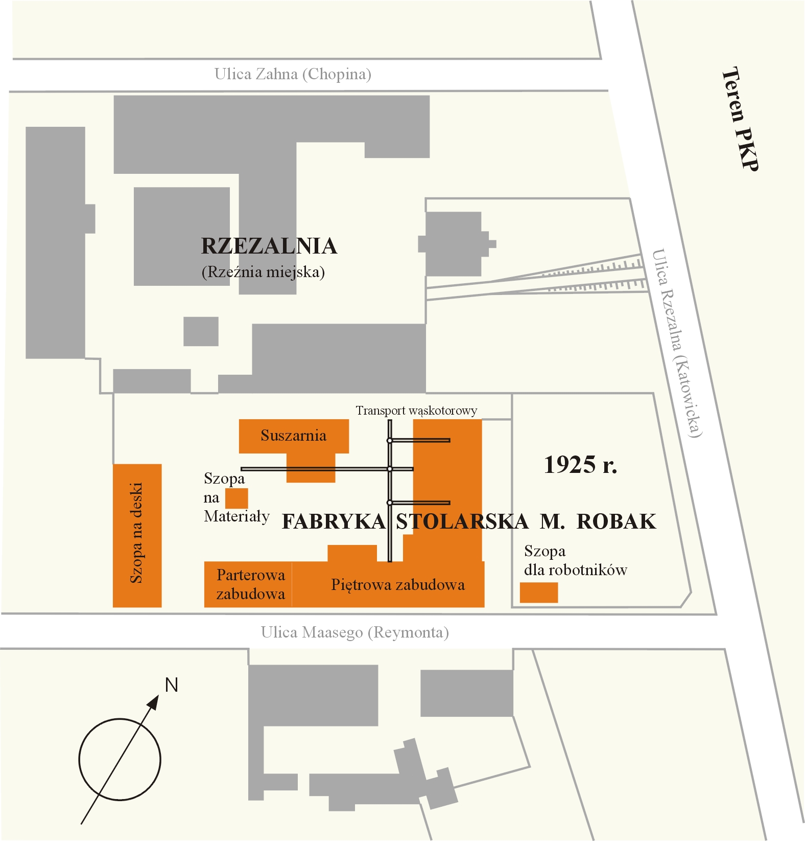 plan sytuacyjny fabryki mebli marcina robaka w 1926 roku. rys. leonard czarnota